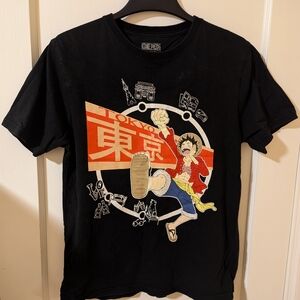 ONE PIECE Anime Tokyo Luffy Olympic Edition Black Graphic Tee Shirt Mens Size LL
